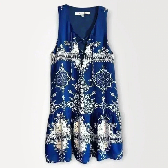 NWOT  Lovers + Friends Temple Scarf Print Lace-Up Boho Chic Mini Dress – Size XS - Picture 1 of 14